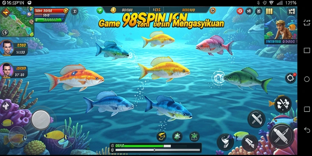 Gameplay seru 98SPIN saat menembak ikan di lautan.