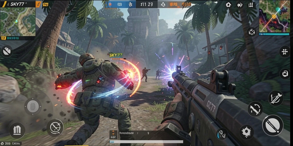 Tampilan gameplay menegangkan dalam SKY77 dengan grafis berkualitas tinggi.